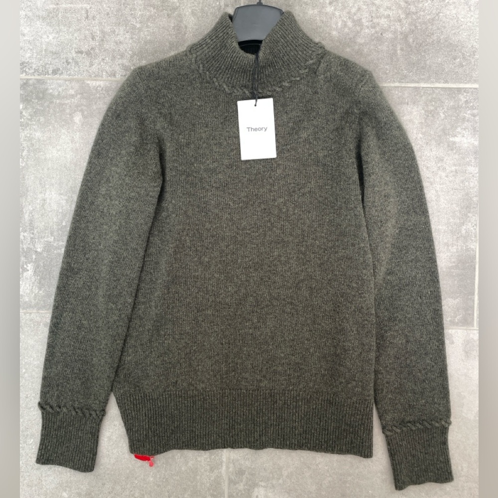 New THEORY 100% Cashmere Whipstitch Turtleneck Sweater size S
